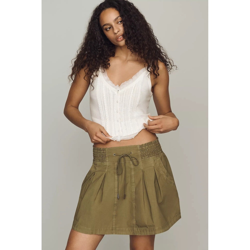 By Anthropologie Pleated Drawstring Mini Skirt MSRP $128 NWT XS
